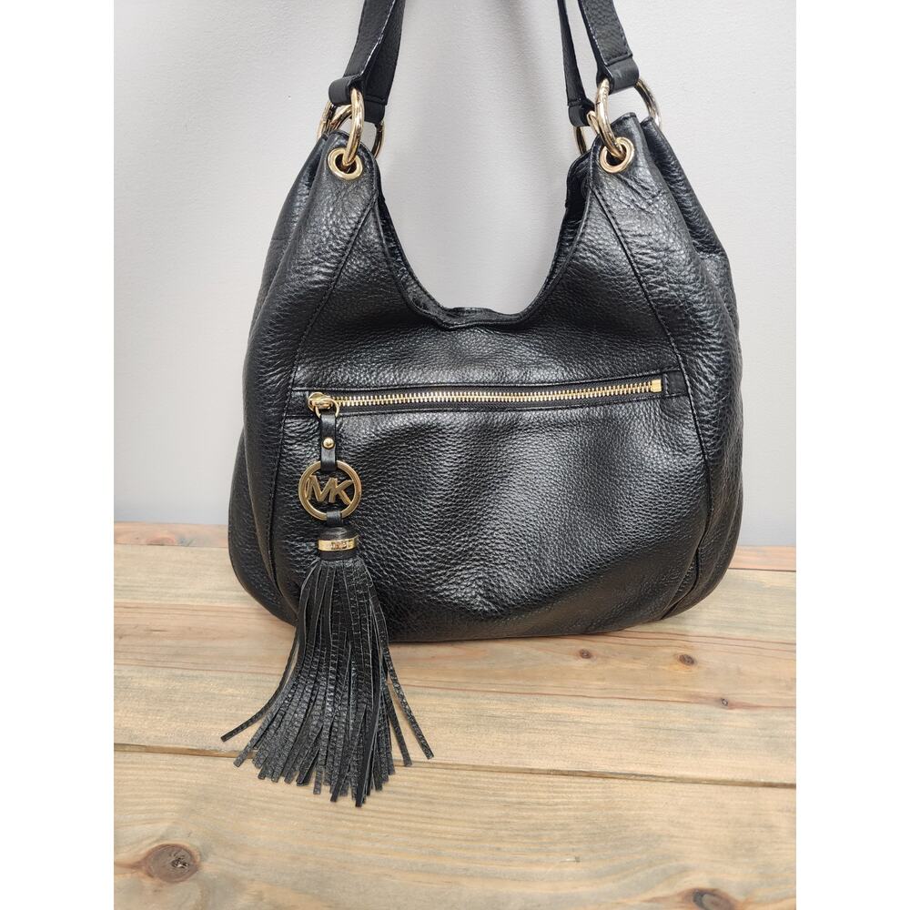 Michael Kors Black Leather Hobo Handbag Large Tassel